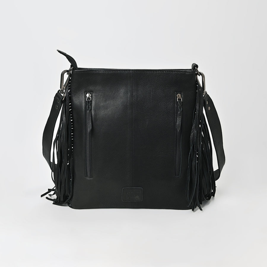 American Darling Checkered Western Crossbody Bag Black & White Tan Leather Trim