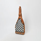 American Darling Chestnut Sling Bag Black White Checkered Panel Crossbody Style - Uhorse