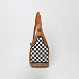 American Darling Chestnut Sling Bag Black White Checkered Panel Crossbody Style