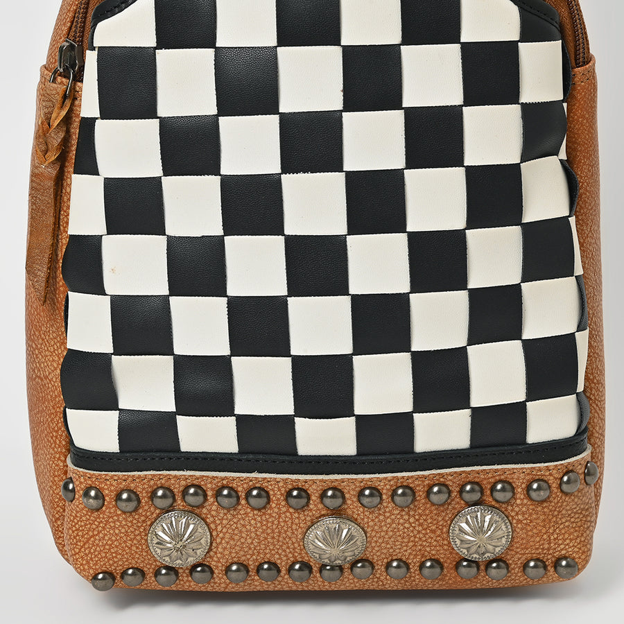 American Darling Chestnut Sling Bag Black White Checkered Panel Crossbody Style