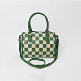 American Darling Hair-On Hide Satchel Bag for Women, Checkered Leather Handbag with Braided Crossbody Strap Black & Green