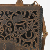 American Darling Genuine Leather Western Tote Bag for Women, Brown Laser Cut Shoulder Handbag