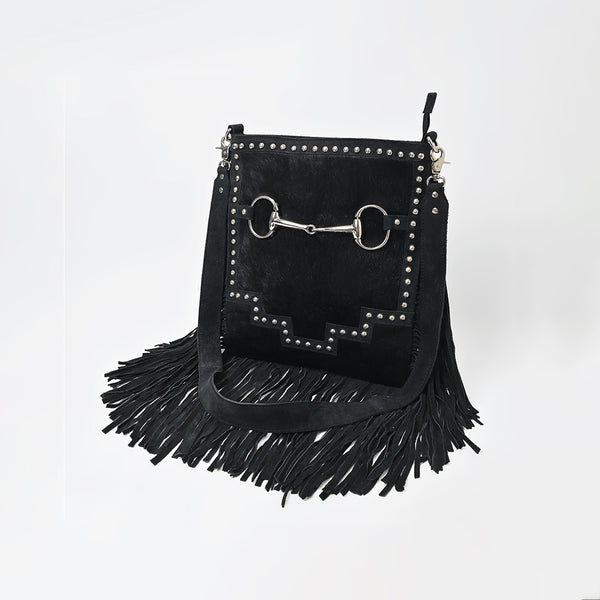 American Darling Western Fringe Leather Crossbody Bag with Studded Detail and Horsebit Accent - Stylish Shoulder - Uhorse