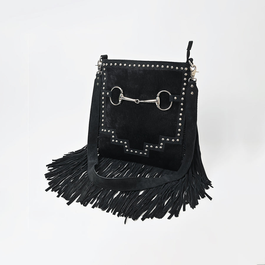 American Darling Western Fringe Leather Crossbody Bag with Studded Detail and Horsebit Accent - Stylish Shoulder - Uhorse