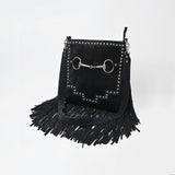 American Darling Western Fringe Leather Crossbody Bag with Studded Detail and Horsebit Accent - Stylish Shoulder - Uhorse