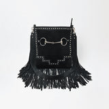 American Darling Western Fringe Leather Crossbody Bag with Studded Detail & Horsebit Accent – Stylish Shoulder Handbag