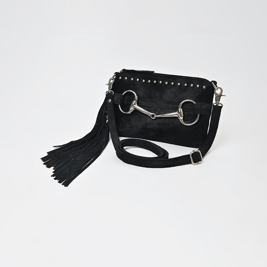 American Darling Western Fringe Leather Small Crossbody Bag with Studded Detail and Horsebit Accent - Uhorse