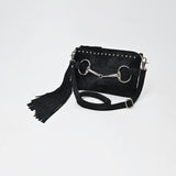 American Darling Western Fringe Leather Small Crossbody Bag with Studded Detail and Horsebit Accent - Uhorse
