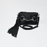 American Darling Western Fringe Leather Small Crossbody Bag with Studded Detail & Horsebit Accent