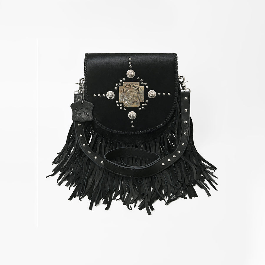 American Darling Western Hair-On Cowhide Leather Shoulder Bag with Fringe