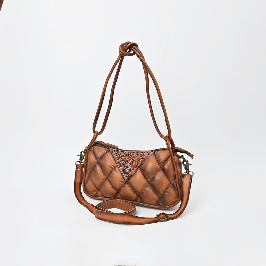 American Darling Quilted Leather Small Crossbody with Handles - Elegant Structured Tote for Women - Uhorse
