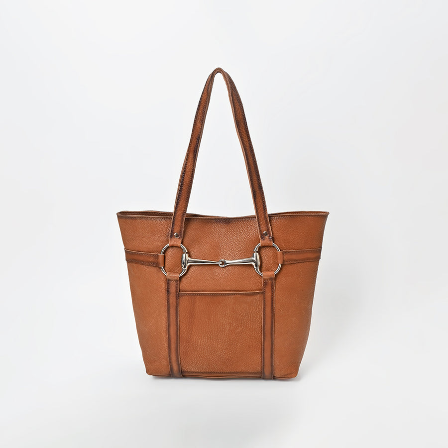 American Darling Brown Equestrian Leather Tote Bag with Horse Bit Hardware
