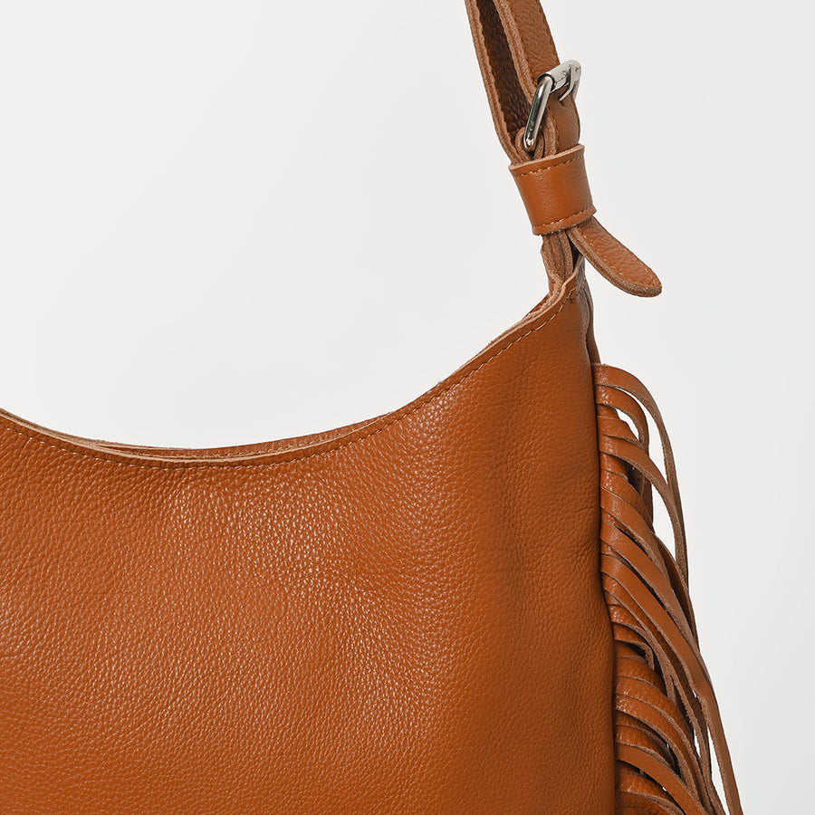 American Darling Western Tan Leather Fringe Hobo Shoulder Bag