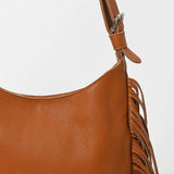 American Darling Western Tan Leather Fringe Hobo Shoulder Bag