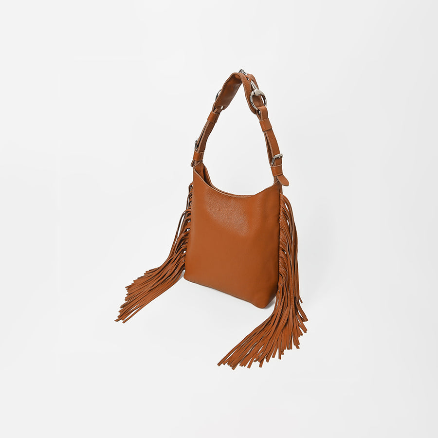 American Darling Western Tan Leather Fringe Hobo Shoulder Bag