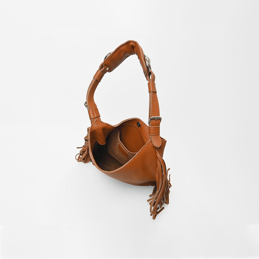 American Darling Western Tan Leather Fringe Hobo Shoulder Bag