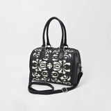 American Darling Western Leather Tooling Duffel Bag Black White Tooled Embroidery Satchel Crossbody Purse for Women