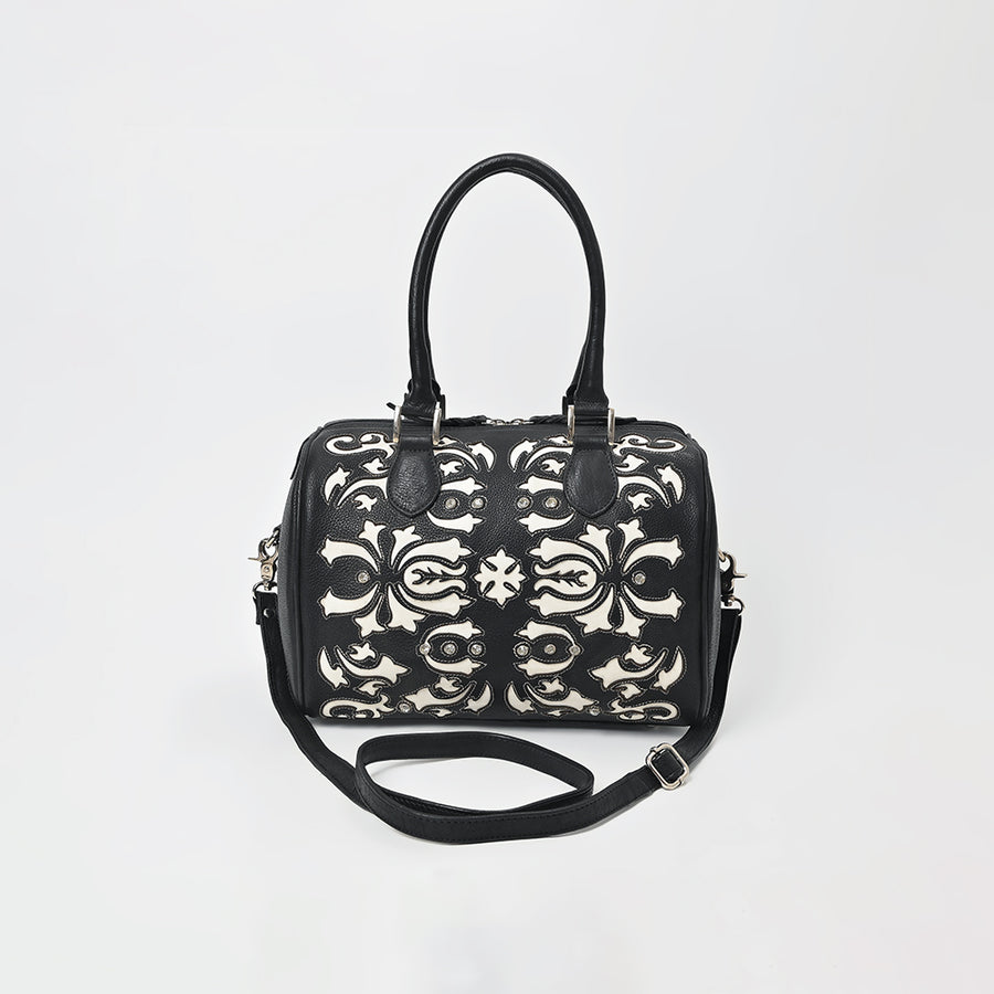American Darling Western Leather Tooling Duffel Bag Black White Tooled Embroidery Satchel Crossbody Purse for Women