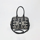 American Darling Western Leather Tooling Duffel Bag Black White Tooled Embroidery Satchel Crossbody Purse for Women