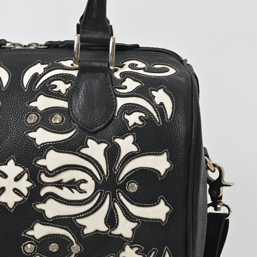 American Darling Western Leather Tooling Duffel Bag Black White Tooled Embroidery Satchel Crossbody Purse for Women
