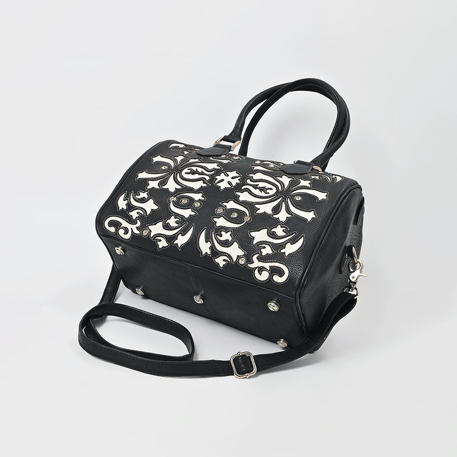 American Darling Western Leather Tooling Duffel Bag Black White Tooled Embroidery Satchel Crossbody Purse for Women