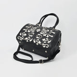 American Darling Western Leather Tooling Duffel Bag Black White Tooled Embroidery Satchel Crossbody Purse for Women