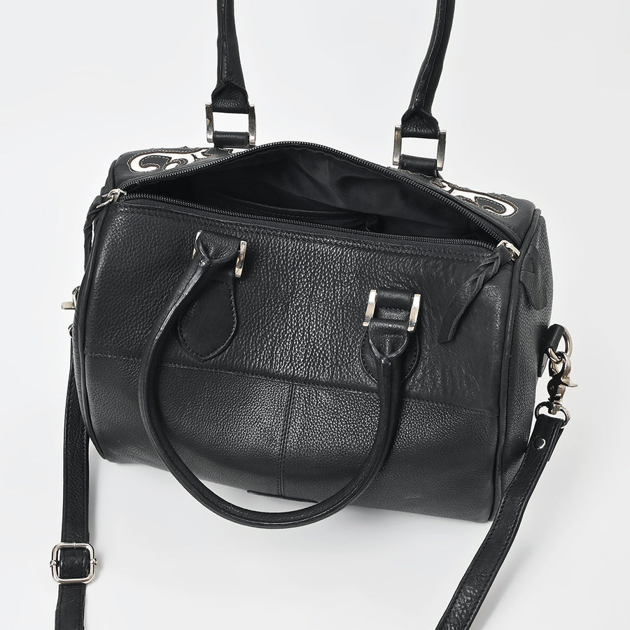 American Darling Western Leather Tooling Duffel Bag Black White Tooled Embroidery Satchel Crossbody Purse for Women