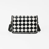 American Darling Western Leather Crossbody Bag Black White Checkered Basketweave Tooled Flap Messenger Purse for Women