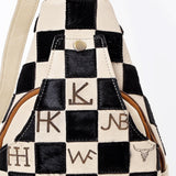 American Darling Genuine Leather Hair-On Hide Sling Bag for Women, Western Checkered Crossbody Backpack