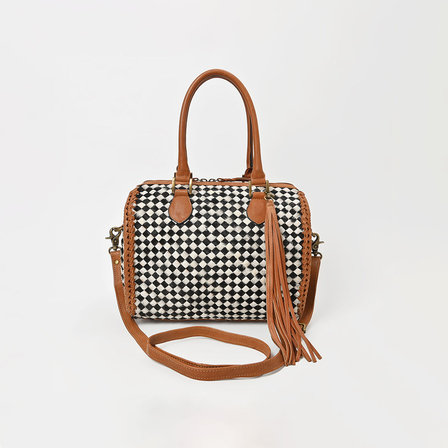 American Darling Woven Hair-On Hide Leather Satchel Bag for Women, Western Crossbody Purse with Tassel