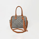 American Darling Woven Hair-On Hide Leather Satchel Bag for Women, Western Crossbody Purse with Tassel