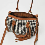 American Darling Woven Hair-On Hide Leather Satchel Bag for Women, Western Crossbody Purse with Tassel