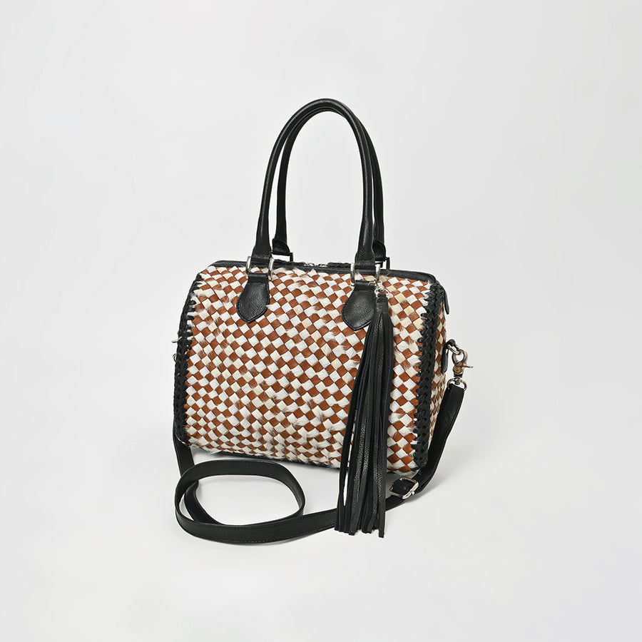 American Darling Handwoven Leather Speedy Bag with Tassel and Dual Handles - Stylish Crossbody Satchel Handbag - Uhorse
