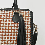 American Darling Handwoven Leather Barrel Bag with Tassel & Dual Handles – Stylish Crossbody Satchel Handbag