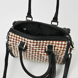 American Darling Handwoven Leather Barrel Bag with Tassel & Dual Handles – Stylish Crossbody Satchel Handbag