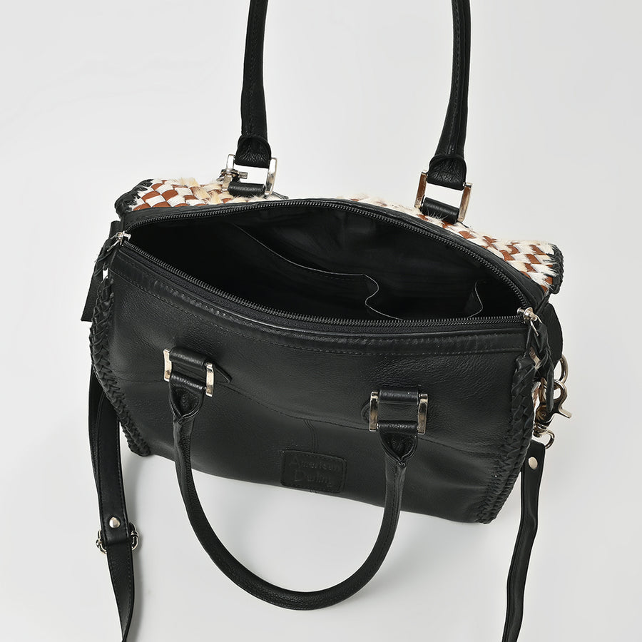 American Darling Handwoven Leather Barrel Bag with Tassel & Dual Handles – Stylish Crossbody Satchel Handbag