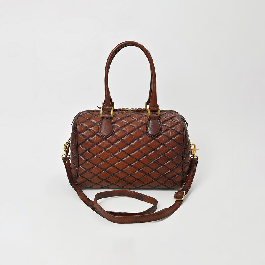 American Darling Quilted Leather Satchel Bag for Women, Western Crossbody Handbag with Barrel Shape Design