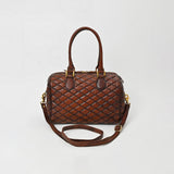 American Darling Quilted Leather Satchel Bag for Women, Western Crossbody Handbag with Barrel Shape Design