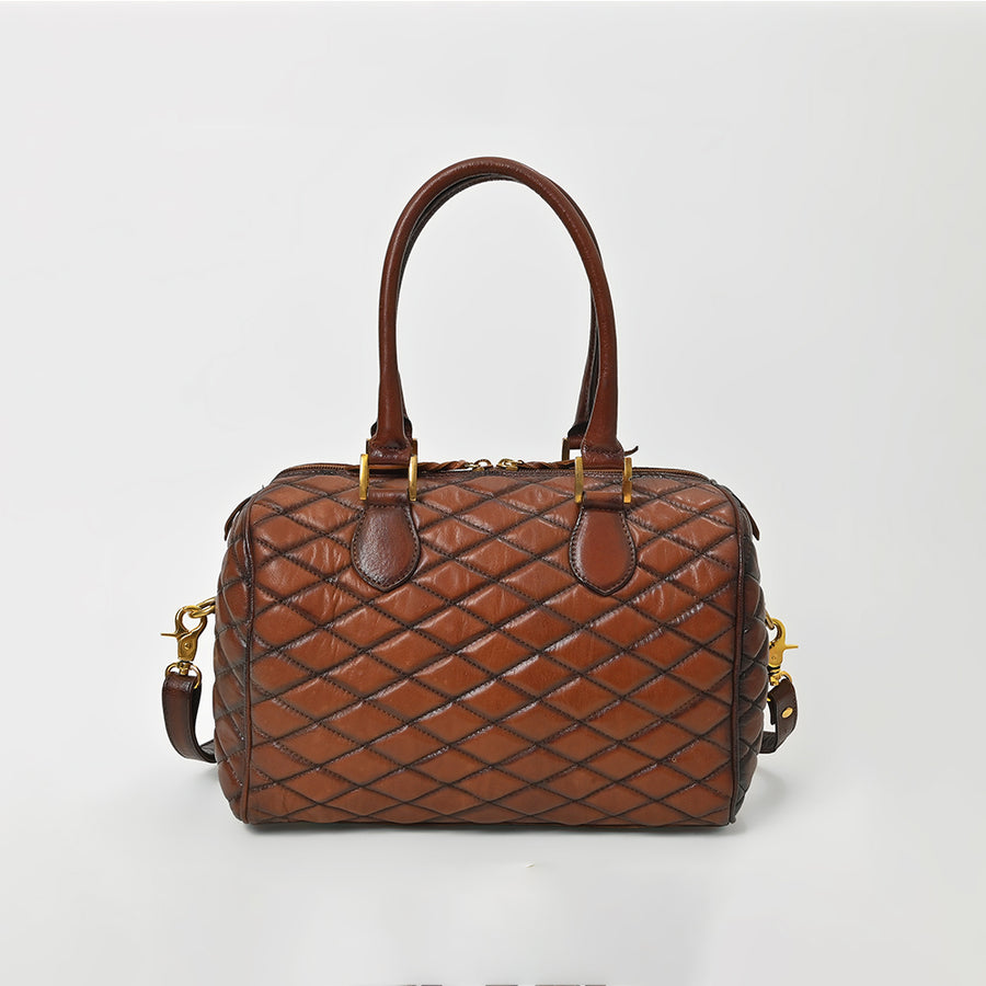 American Darling Quilted Leather Satchel Bag for Women, Western Crossbody Handbag with Barrel Shape Design