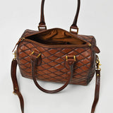 American Darling Quilted Leather Satchel Bag for Women, Western Crossbody Handbag with Barrel Shape Design