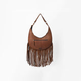 American Darling Spotted Cowhide Leather Fringe Hobo Shoulder Bag with Concho