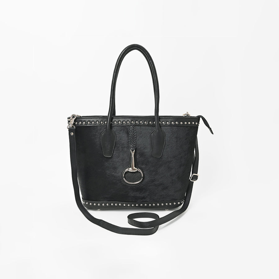 American Darling Hair-On Hide Leather Tote Bag for Women, Western Studded Shoulder Purse with Strap