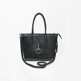 American Darling Hair-On Hide Leather Tote Bag for Women, Western Studded Shoulder Purse with Strap