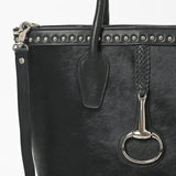American Darling Hair-On Hide Leather Tote Bag for Women, Western Studded Shoulder Purse with Strap