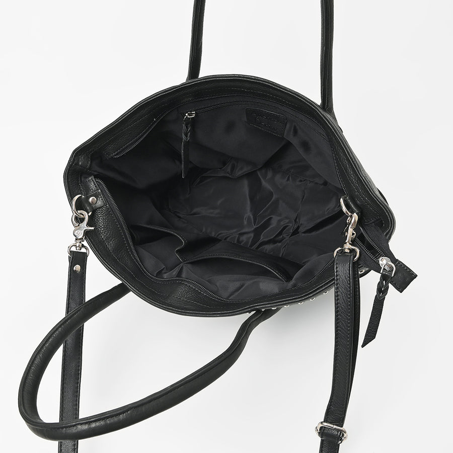 American Darling Hair-On Hide Leather Tote Bag for Women, Western Studded Shoulder Purse with Strap
