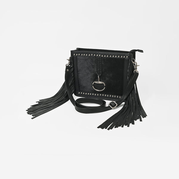 American Darling Hair-On Cowhide Leather Fringe Crossbody Bag for Women