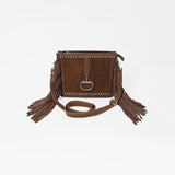 American Darling Western Fringe Crossbody Bag for Women, Studded Leather Purse with Horse Bit Accent, Brown