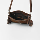 American Darling Western Fringe Crossbody Bag for Women, Studded Leather Purse with Horse Bit Accent, Brown