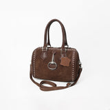 American Darling Brown Suede Leather Speedy Bag with Silver Horse Bit Accent