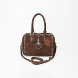 American Darling Brown Suede Leather Speedy Bag with Silver Horse Bit Accent